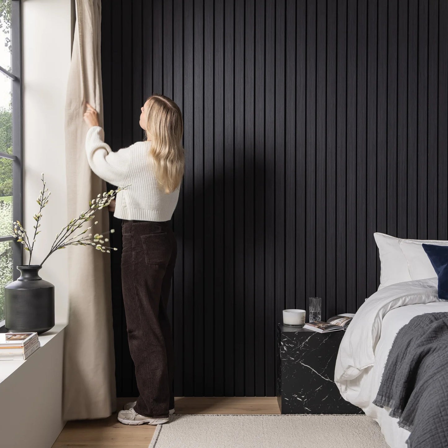 Premium Black Acoustic Wall Panel with Slatted Finish
