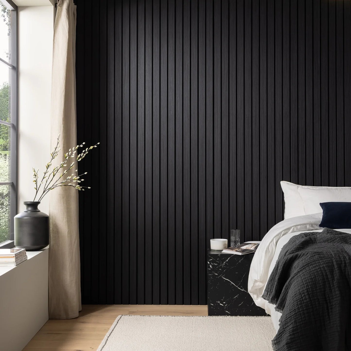 Premium Black Acoustic Wall Panel with Slatted Finish