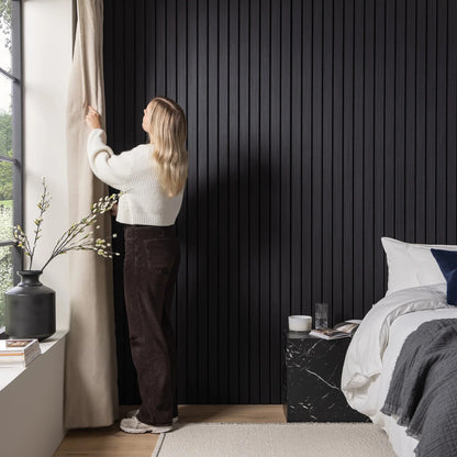 Premium Black Acoustic Wall Panel with Slatted Finish